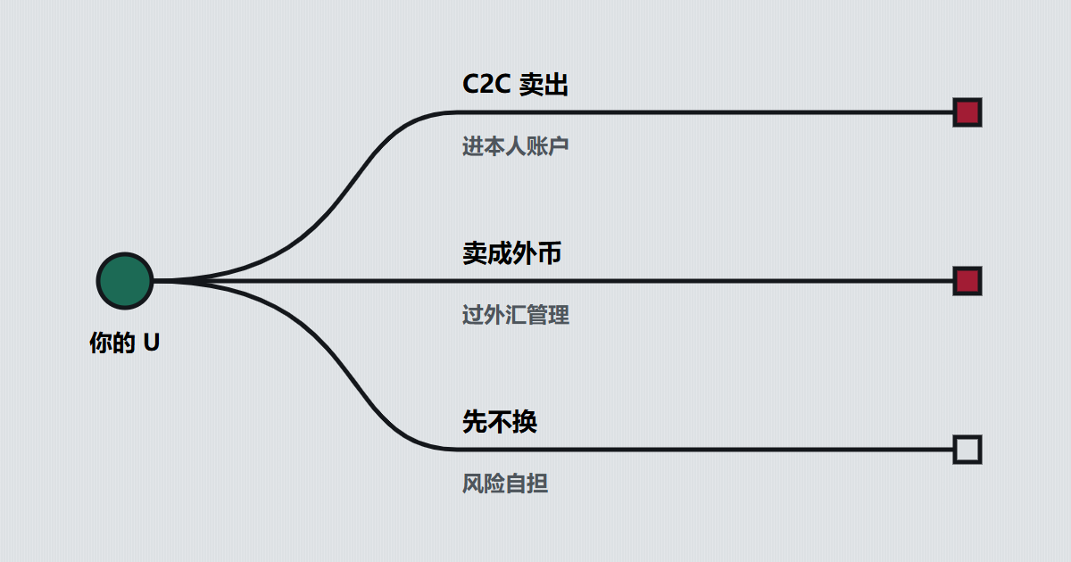 U 换人民币的三条路:C2C 卖出进本人账户,卖成外币要过外汇管理,先不换风险自担